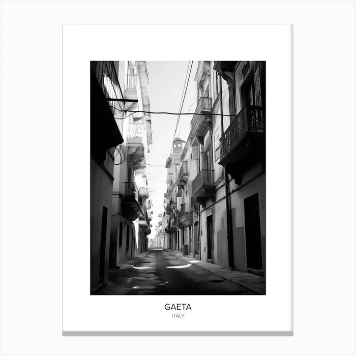 Poster Of Gaeta, Italy, Black And White Photo 2 Canvas Print by Monochrome Vistas