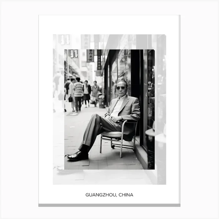 Poster Of Guangzhou, China, Black And White Old Photo 2 Canvas Print by Monochrome Vistas