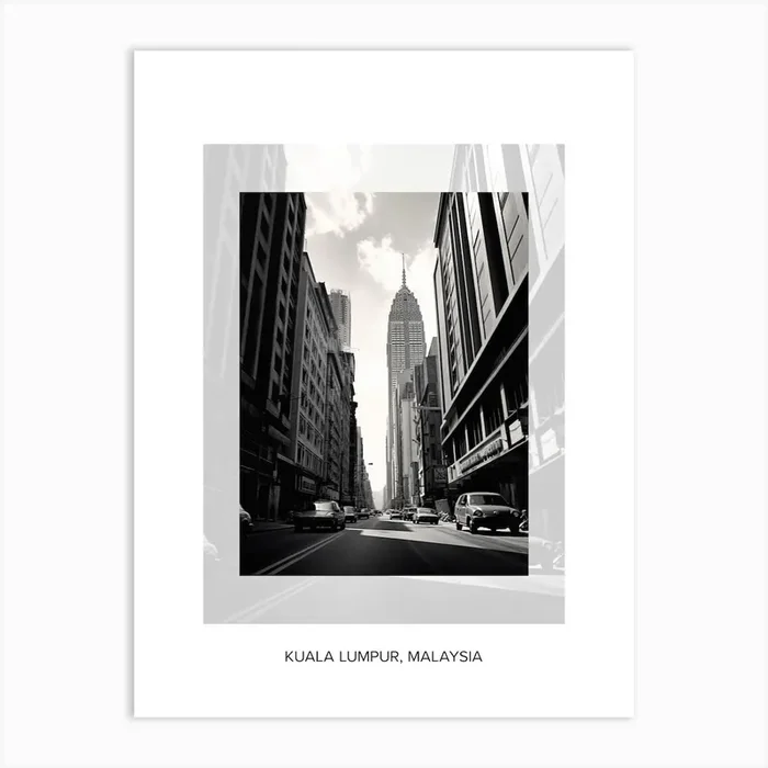 Poster Of Kuala Lumpur, Malaysia, Black And White Old Photo 3 Art Print by Monochrome Vistas