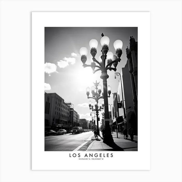 Poster Of Los Angeles, Black And White Analogue Photograph 3 Art Print by Monochrome Vistas