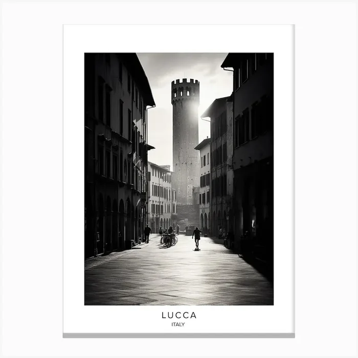 Poster Of Lucca, Italy, Black And White Analogue Photography 2 Canvas Print by Monochrome Vistas