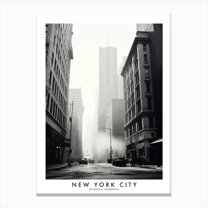 Poster Of New York City, Black And White Analogue Photograph 1 Canvas Print by Monochrome Vistas