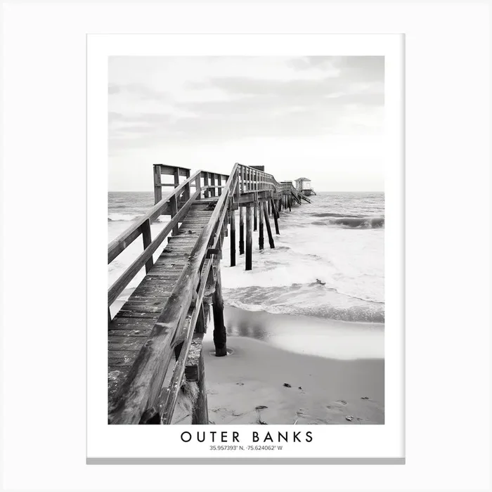 Poster Of Outer Banks, Black And White Analogue Photograph 1 Canvas Print by Monochrome Vistas