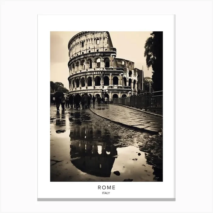 Poster Of Rome, Italy, Black And White Analogue Photography 2 Canvas Print by Monochrome Vistas