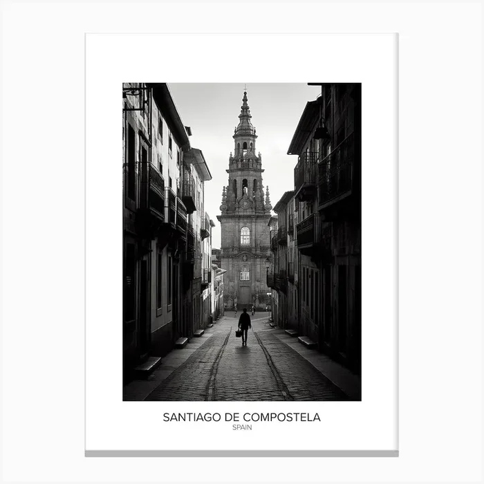 Poster Of Santiago De Compostela, Spain, Black And White Analogue Photography 1 Canvas Print by Monochrome Vistas