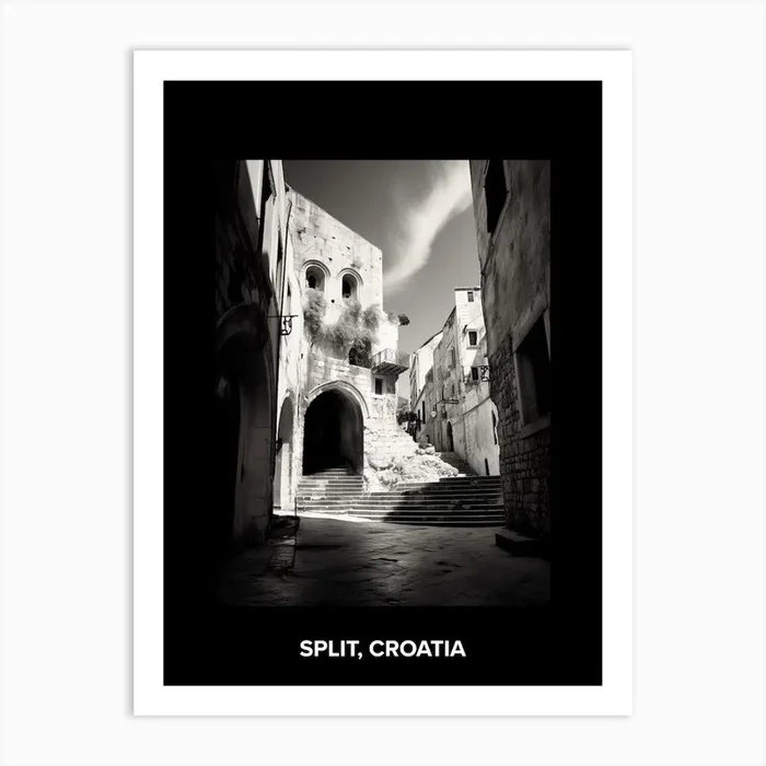 Poster Of Split, Croatia, Mediterranean Black And White Photography Analogue 4 Art Print by Monochrome Vistas