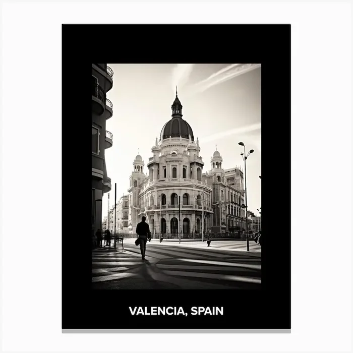 Poster Of Valencia, Spain, Mediterranean Black And White Photography Analogue 1 Canvas Print by Monochrome Vistas