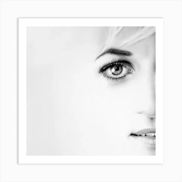 Princess Diana Pencil Drawing Minimal Portrait Black and White Art Print by Ileana Hunter