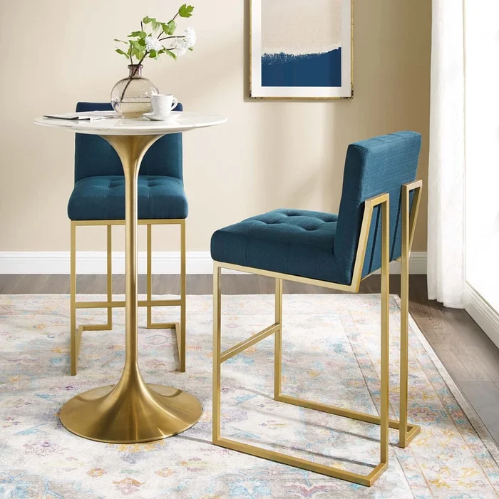 Privy Gold Stainless Steel Upholstered Fabric Bar Stool Set of 2 by Modway