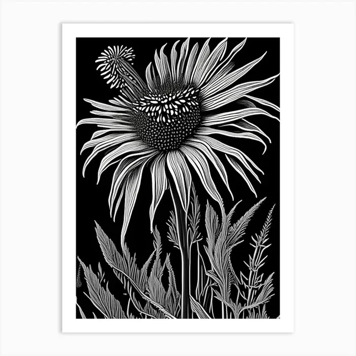Purple Coneflower Wildflower Linocut 2 Art PrintWS by Wildflower Studio
