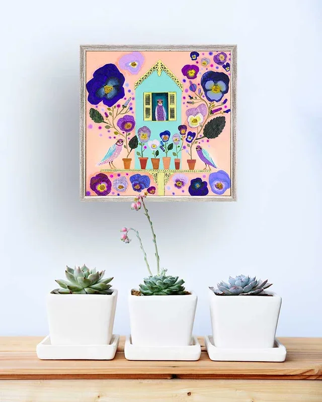 Purple Finches Mini Framed Canvas