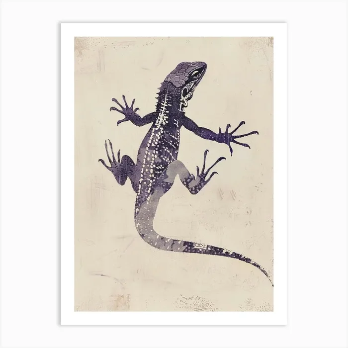 Purple Grand Cayman Lizard Block Print 2 Art Print by Reptiles Studio