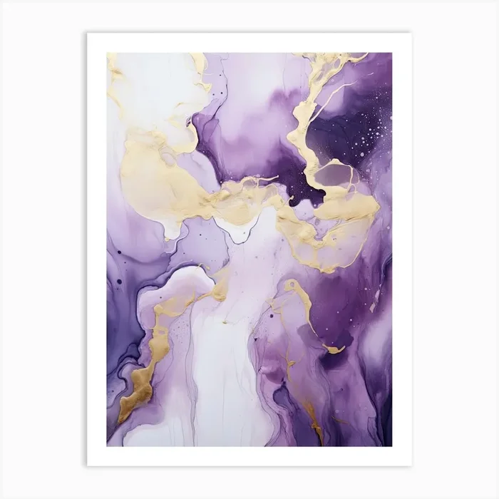 Purple, White, Gold Flow Asbtract Painting 1 Art Print by Abstract Art Expressions