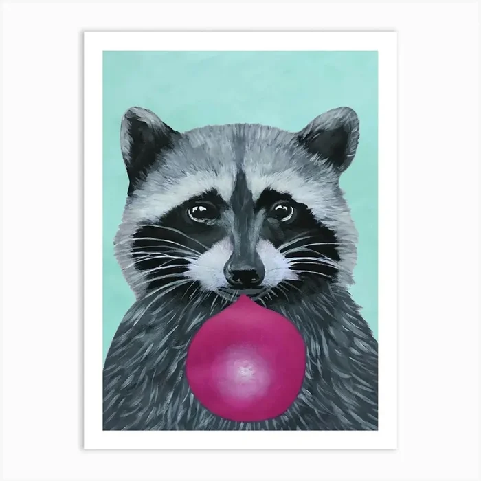 Raccoon With Bubblegum Art Print by Coco Deparis