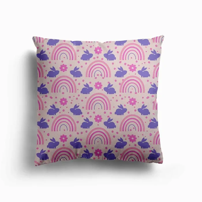 Rainbow Bunnies Canvas Cushion by Mitalim Designs