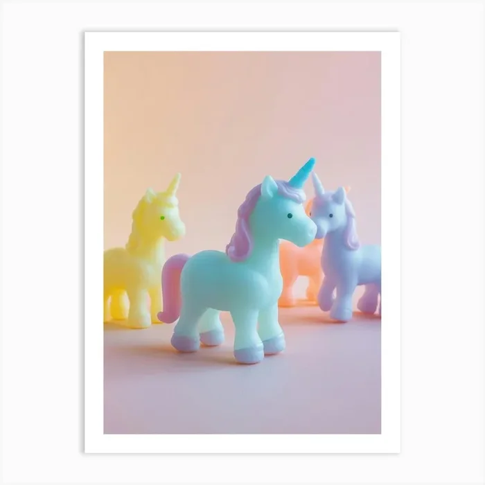 Rainbow Pastel Toy Unicorn Friends 2 Art Print by Mystical Magic
