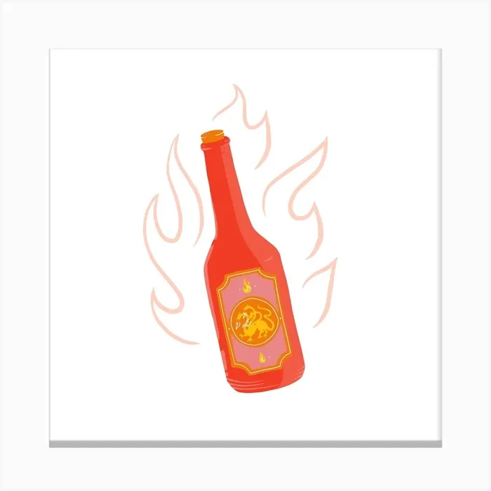 Red Chili Hot Sauce Square Canvas Print by Elaine Knox Design