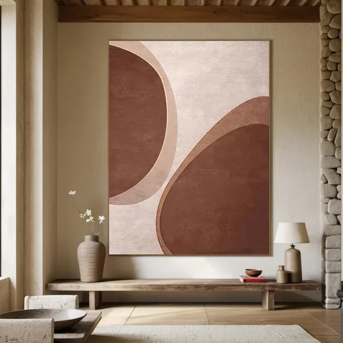 Reddish Brown Minimalist Abstract Wall Art, Organic Shapes #BGA 155