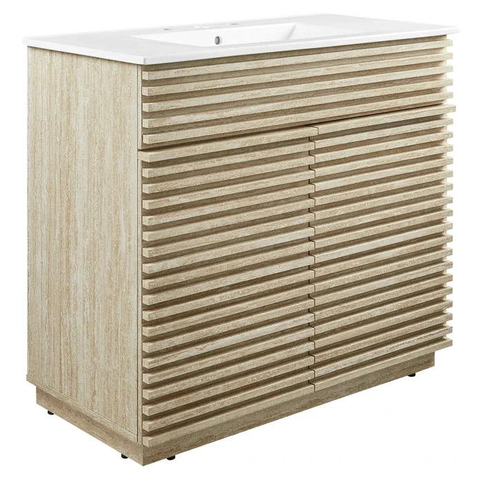 Render 36 ” Faux Travertine Bathroom Vanity With Sink