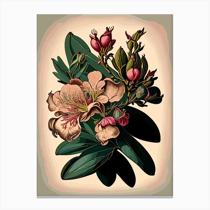 Rhododendron Wildflower Vintage Botanical 2 Canvas PrintWS by Wildflower Studio