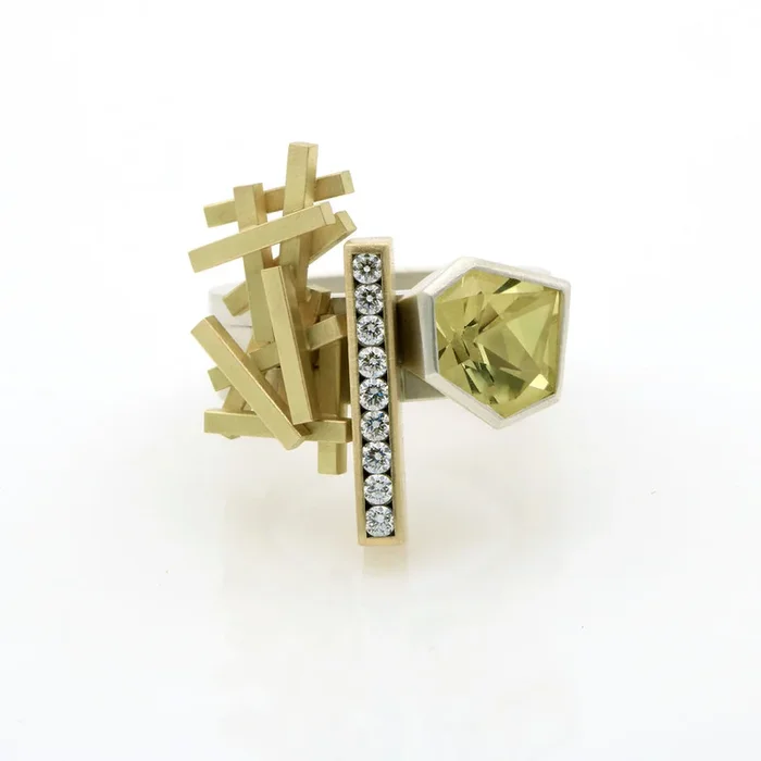 Ring Stack with Lemon-Quartz, Diamonds & Mini Rectangles