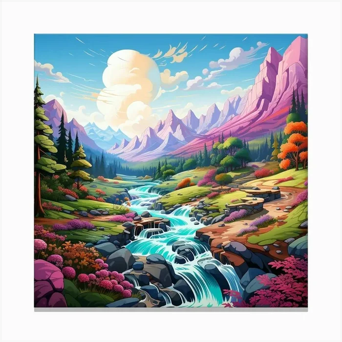 River Through The Vivid Valley Canvas Print by Lozzerly