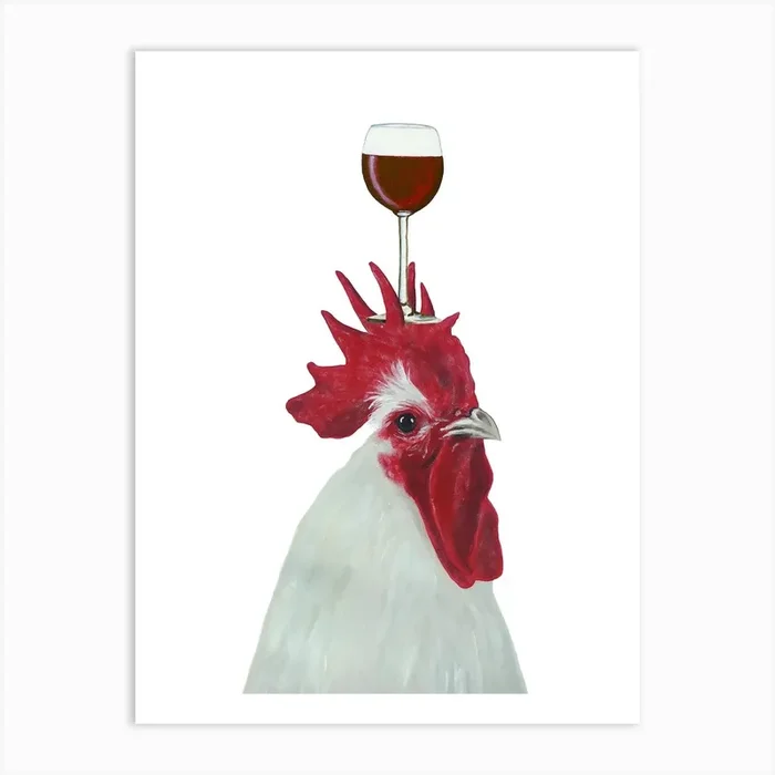 Rooster With Wineglass Art Print by Coco Deparis