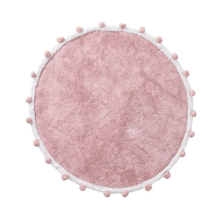 Rose Pink Pom Pom Round Rug