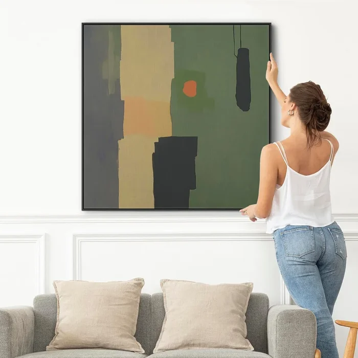 Sage Green Abstract Framed Wall Art – Olive Balance