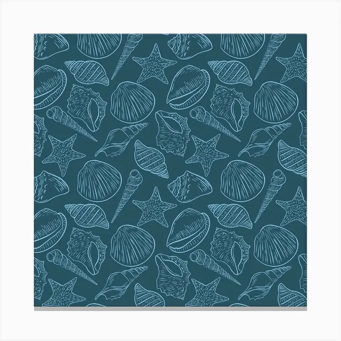 Seashells Seamless Pattern Canvas Print by Hilia