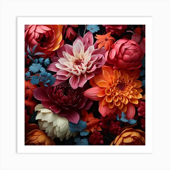 Semi realistic pink and orange flowers Art PrintJ by JamminCats