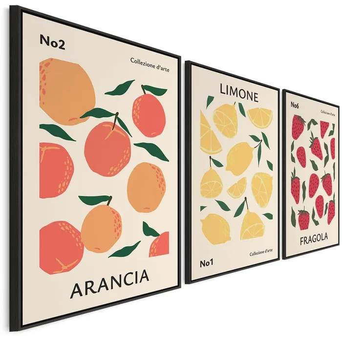 Set of 3 Kitchen Wall Art – XL Framed Canvas Prints -Fruits – 2m Wide