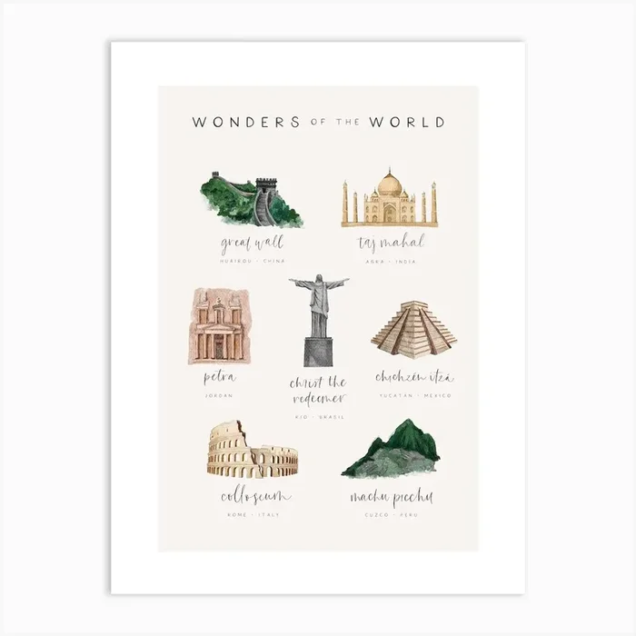 Seven Wonders Of The World Art Print by themapmakers