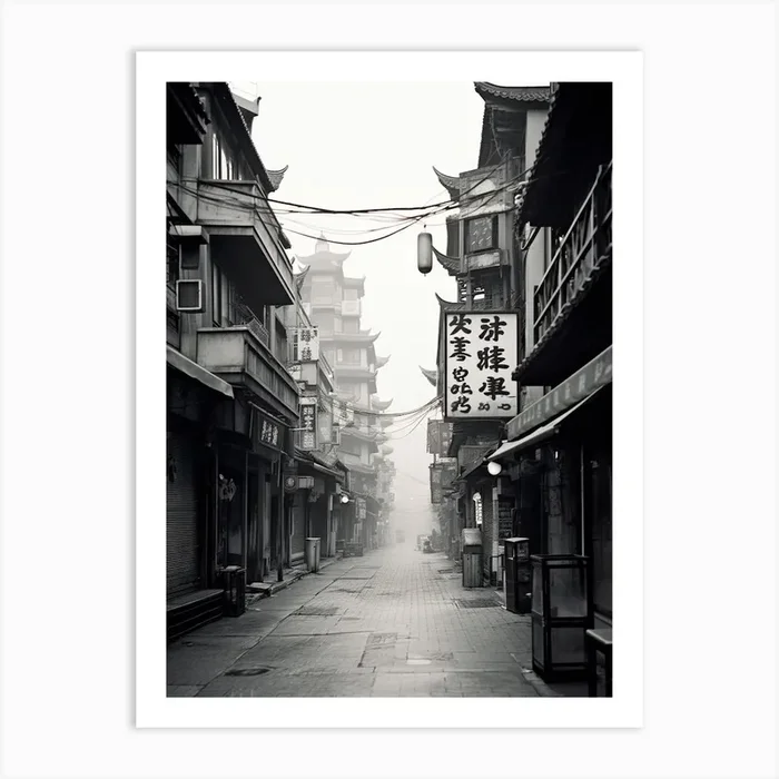 Shanghai, China, Black And White Old Photo 1 Art Print by Monochrome Vistas