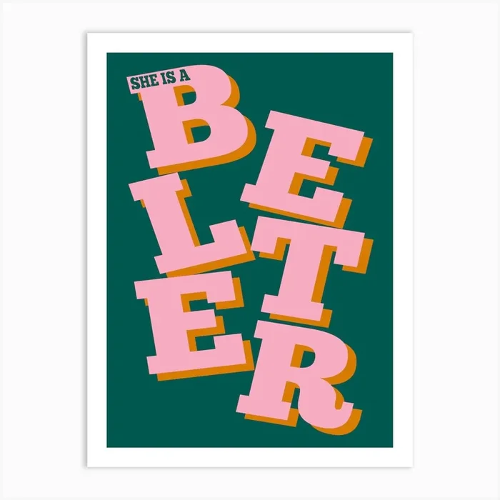 She Is A Belter Gerry Cinnamon Green Pink Print Art Print by Pink Giraffe Print co