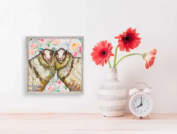 Sheep Duo – Floral Mini Framed Canvas