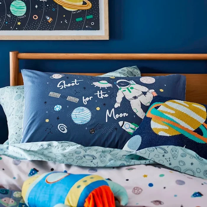 Shoot for the Moon Navy Text Pillowcase