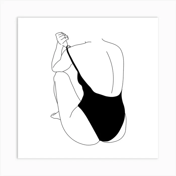 Shy One Square Line Art Print by JUNEFIGS