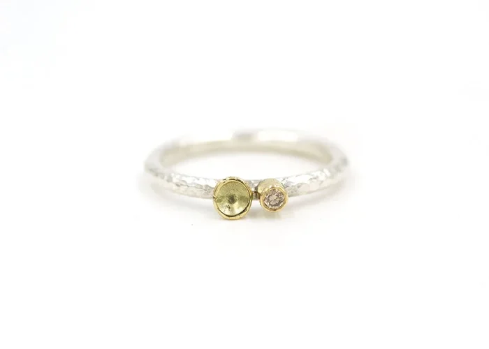 Silver & Gold Champagne Diamond Ring