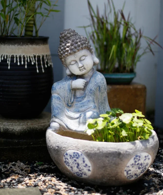 Sitting Buddha Flowerpot, Buddha Statue, Garden Decor Ideas, Large Figure Statue for Garden Ornaments, Villa Courtyard Decor, Outdoor Decoration Ideas