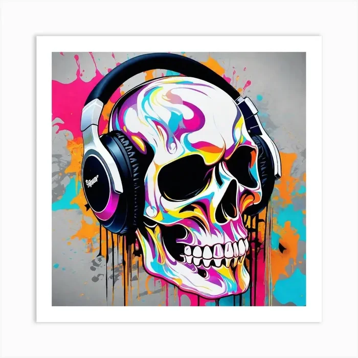 Skull With Headphones 26 Art Print by Noctarius