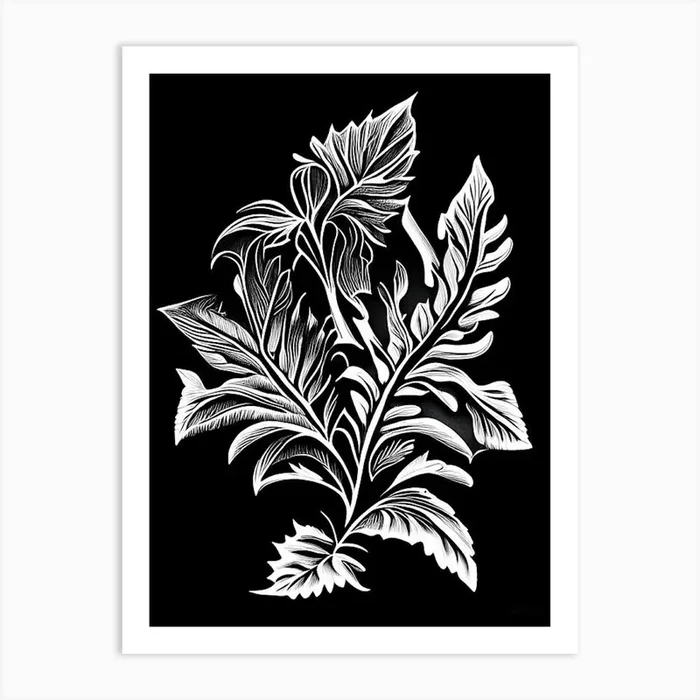 Skullcap Leaf Linocut Art PrintL& by Leaf & Stem Studio