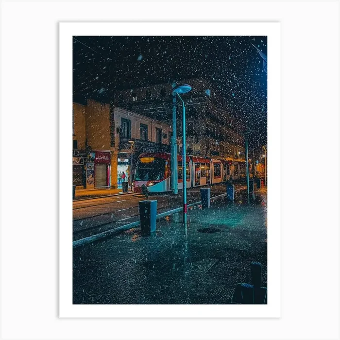Snow Falling On A City Street Art PrintSK by Saber kertiche
