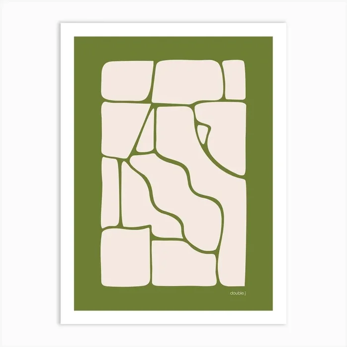 Solid Fluid Green And Off White Abstract Boho Art Print by studio double j