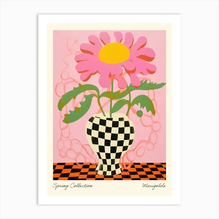 Spring Collection Marigolds Flower Vase 2 Art Print by Dreamy Seasons Art