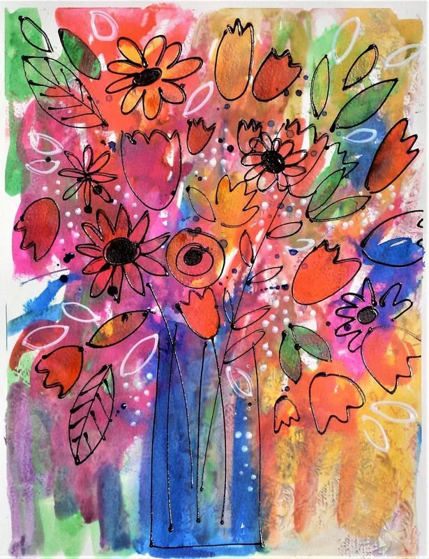 SPRING FLORAL 4 (2017) Mixed-media painting by Jan Rippingham