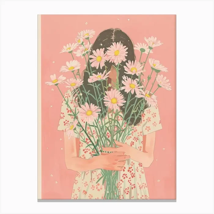 Spring Girl With Pink Flowers 4 Canvas Print by Dreamy Seasons Art