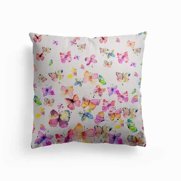Spring Watercolor Butterflies Canvas Cushion by Ninola Design
