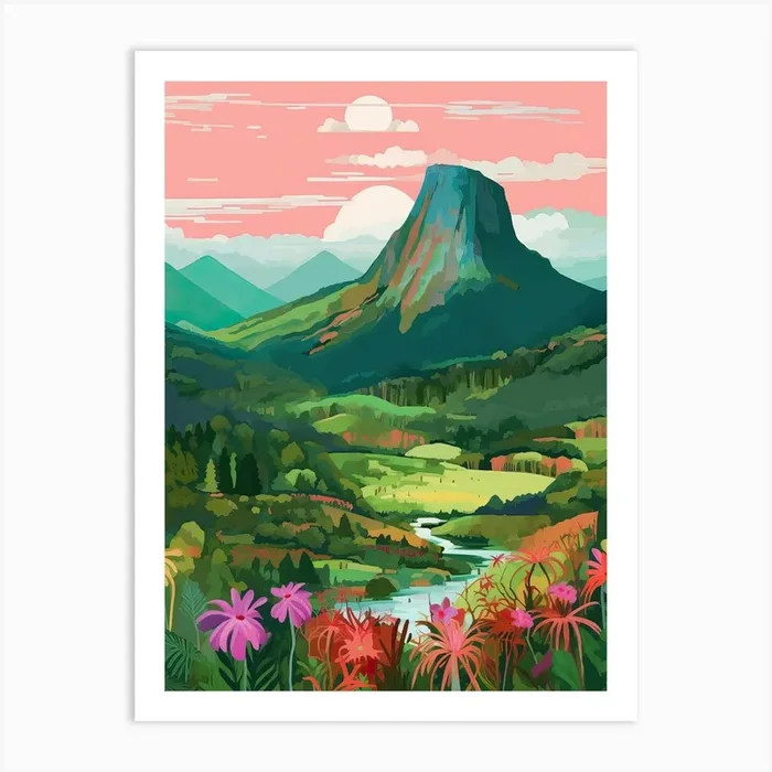 Sri Lanka Ella Mountain Painting Travel Pink Sky Art Print by Mambo