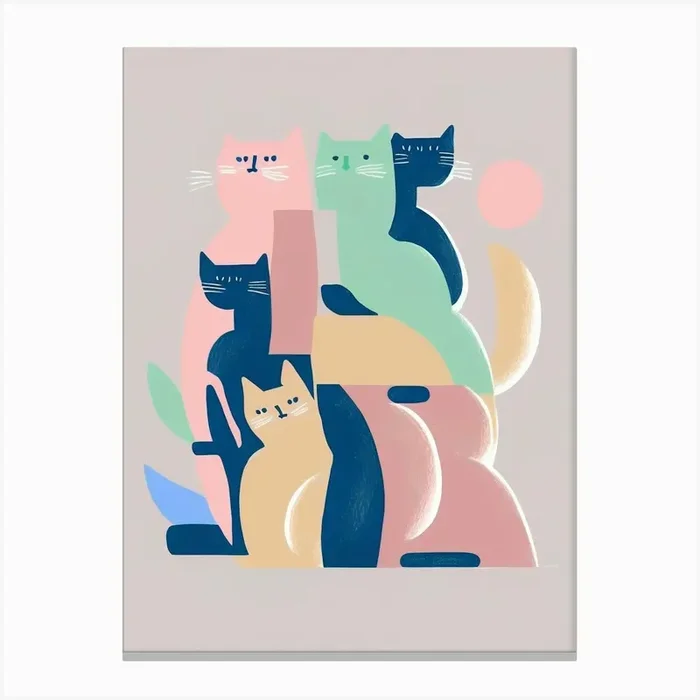 Stack Of Cats Matisse Style Canvas Print by Mambo